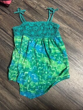 Justice Teal & Green Crochet-Top Tank